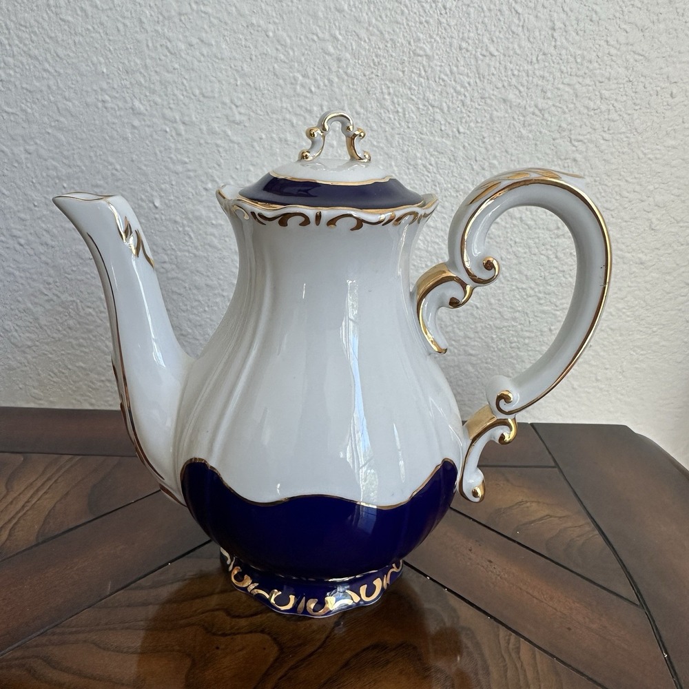 Zsolnay Hungary Pompadour III Teapot 6.75‎ Inch Cobalt Blue 18kt Gilded Signed